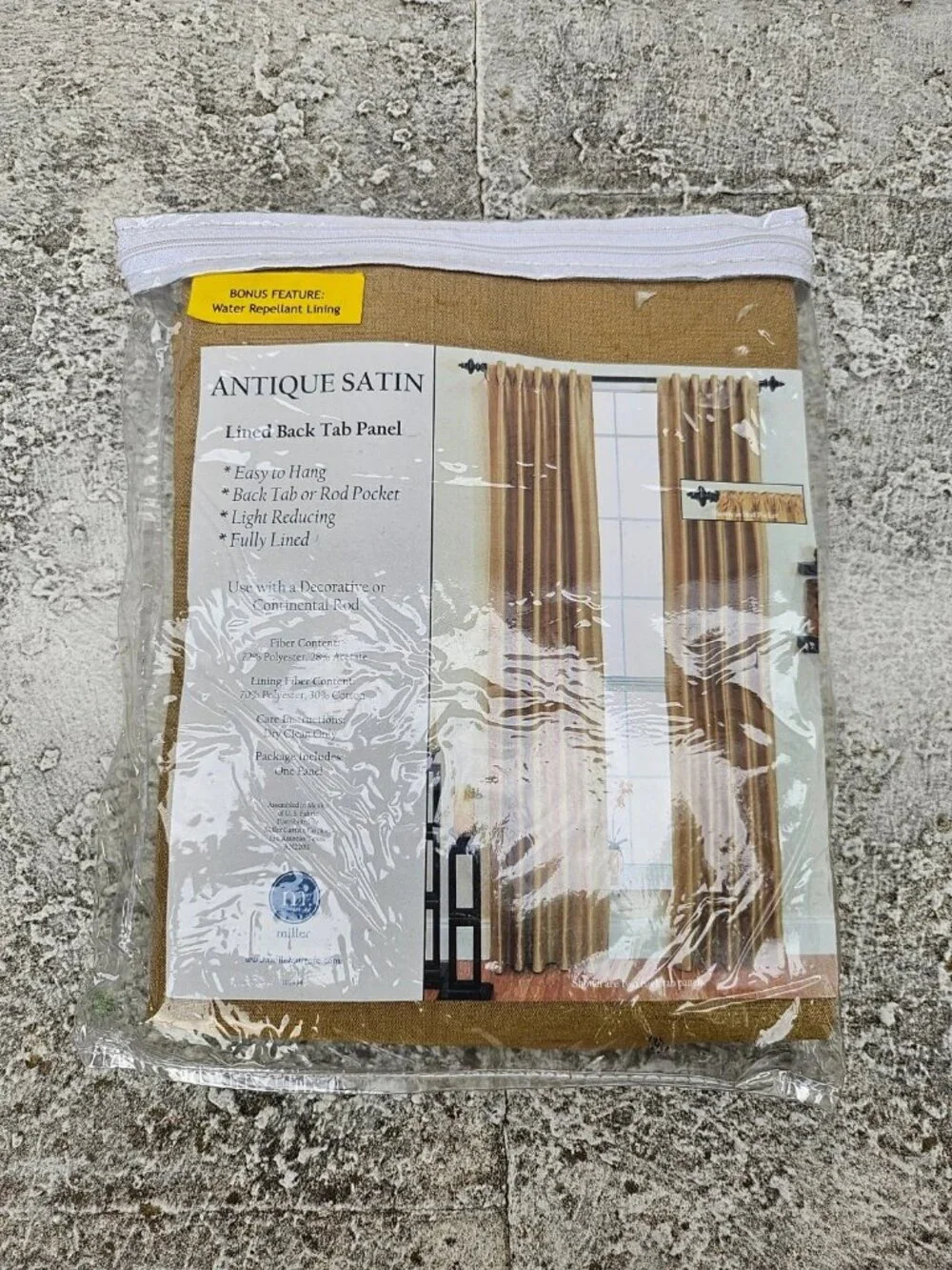 Miller Curtain Antique Satin Lined Back Tab Panel Window Curtain One Panel NWT